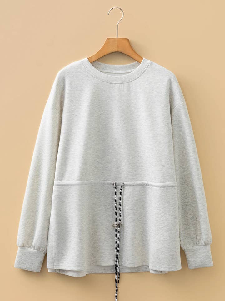Light Grey Drawstring Waist Tunic Solid Sweatshirt for wholesale on Faire2