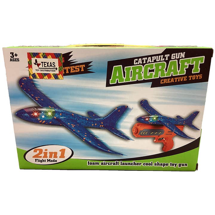 Gliding Foam Airplane with Gun Ejection Launcher, 3 Colors for wholesale by Texas Toy Distribution