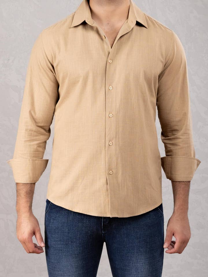 242218 - Khaki Button Up Long Sleeve Dress Shirt for wholesale by Bespoke Moda