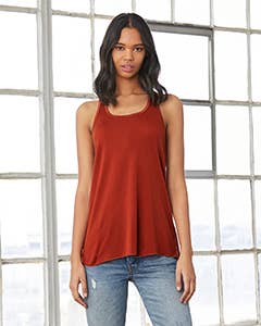 Mad Love Shop - Wholesale Tank Top - Women's - Rust Flowy Racerback Tank with Mushrooms Hand Screen Print2