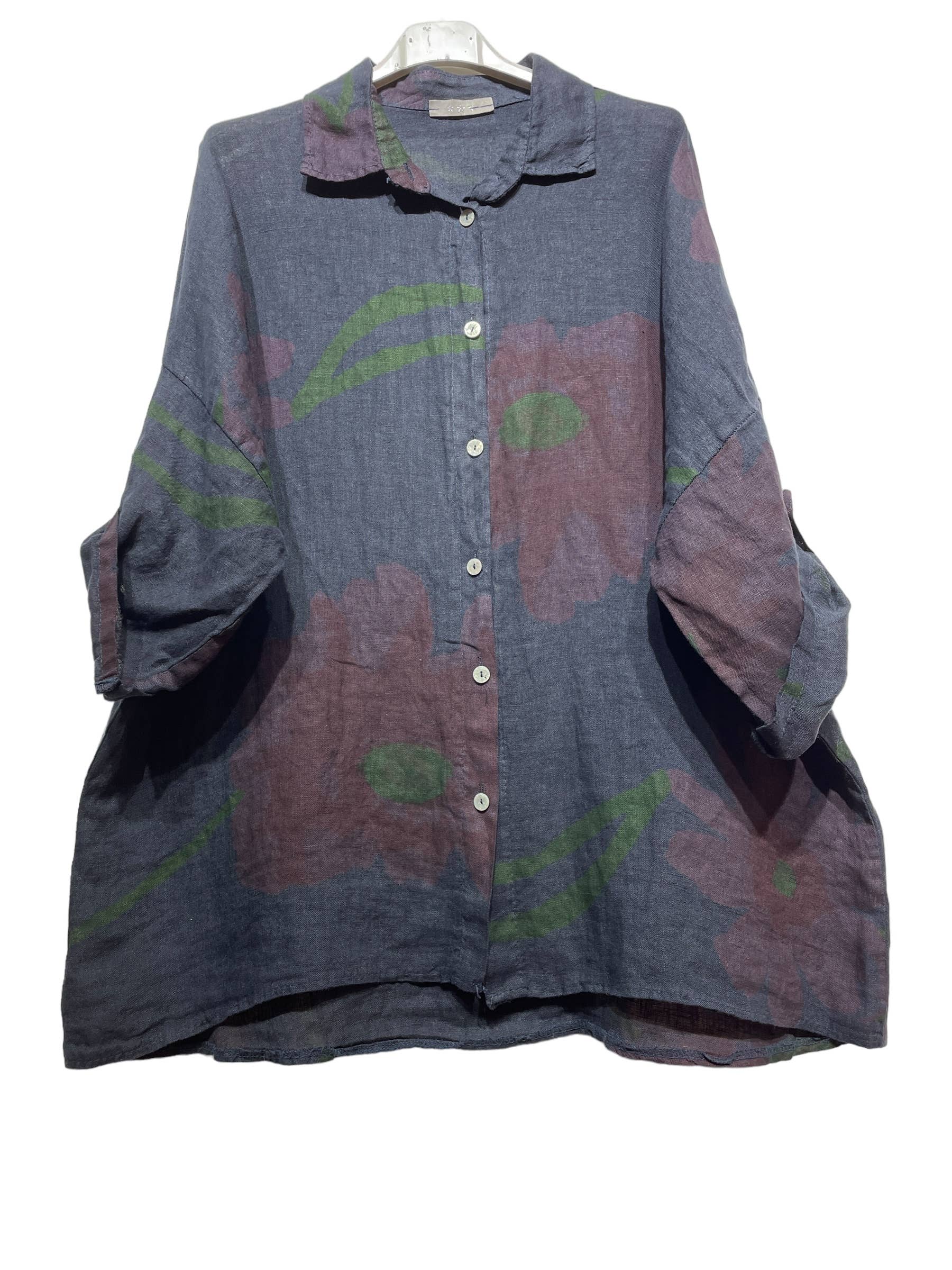 LINEN & COTTON HOUSE – wholesale Tröja med knappar – Dam – Tunika 09002 i 100 % lin, Fiore-mönster13