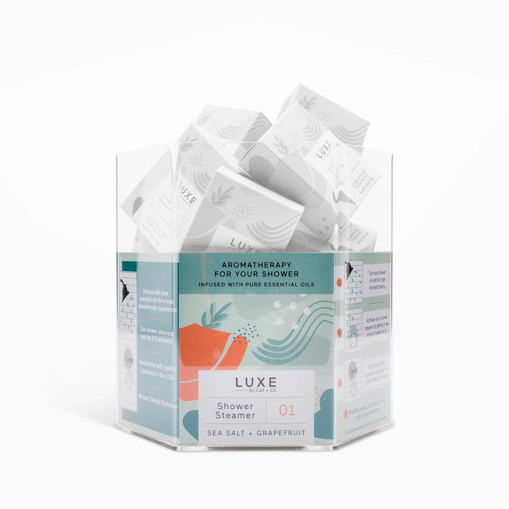 Cait + Co - Wholesale Display Case - Luxe Shower Steamer Hexagon Display with signs - Empty11