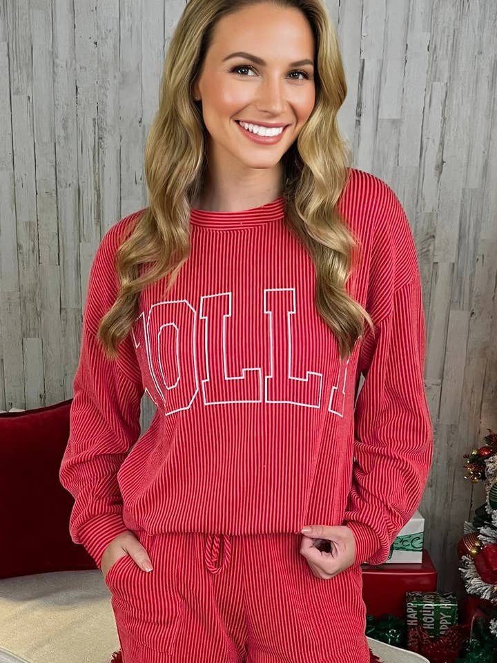 Suhkasana - Wholesale Graphic Sweatshirt - Women's - Corduroy MERRY Letter Christmas Pullover Sweatshirt10