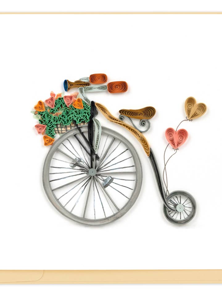 Quilled Antique High-Wheel Bicycle Greeting Card for wholesale by Quilling Card