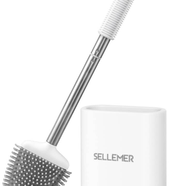 Sellemer Toilet Brush and Holder Set for Bathroom, Flexible Toilet Bowl Brush Head with Silicone Bristles, Compact Size for Storage and Organization for wholesale by Krediz