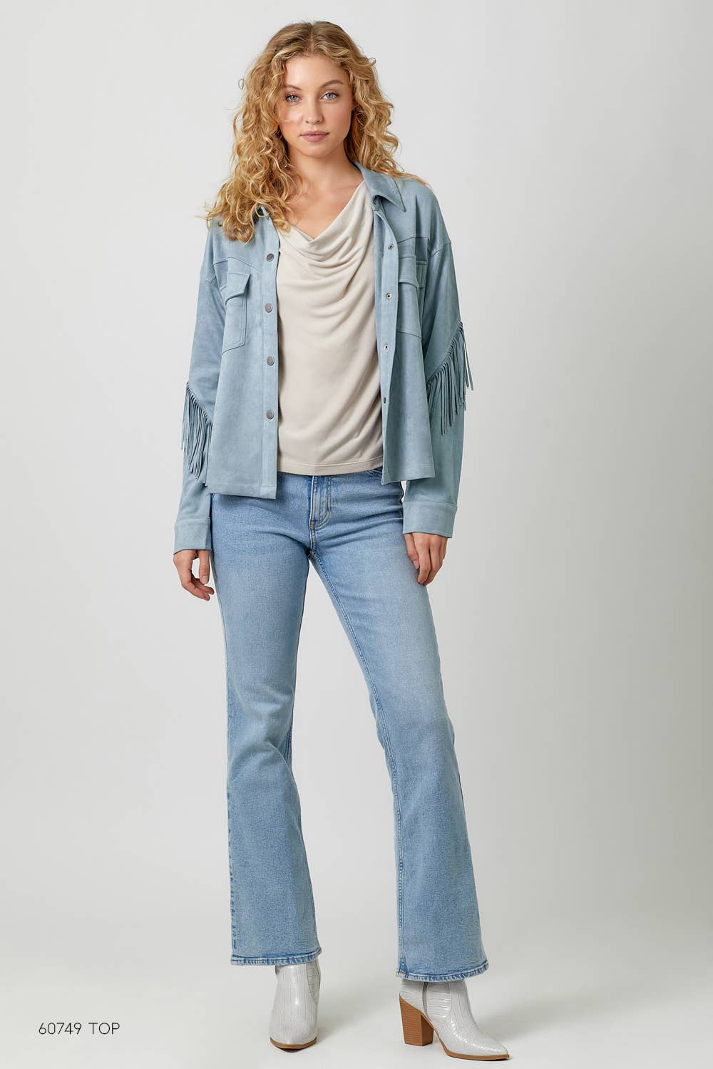 Mystree - Vendita all'ingrosso Giacca a camicia - Donna - 20609 Giacca Camicia in Suede con Dettaglio sul Retro a Frange55