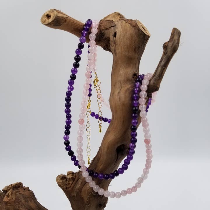 4MM Natural Amethyst Necklace with Card for wholesale by CHAKRA JEWELRY