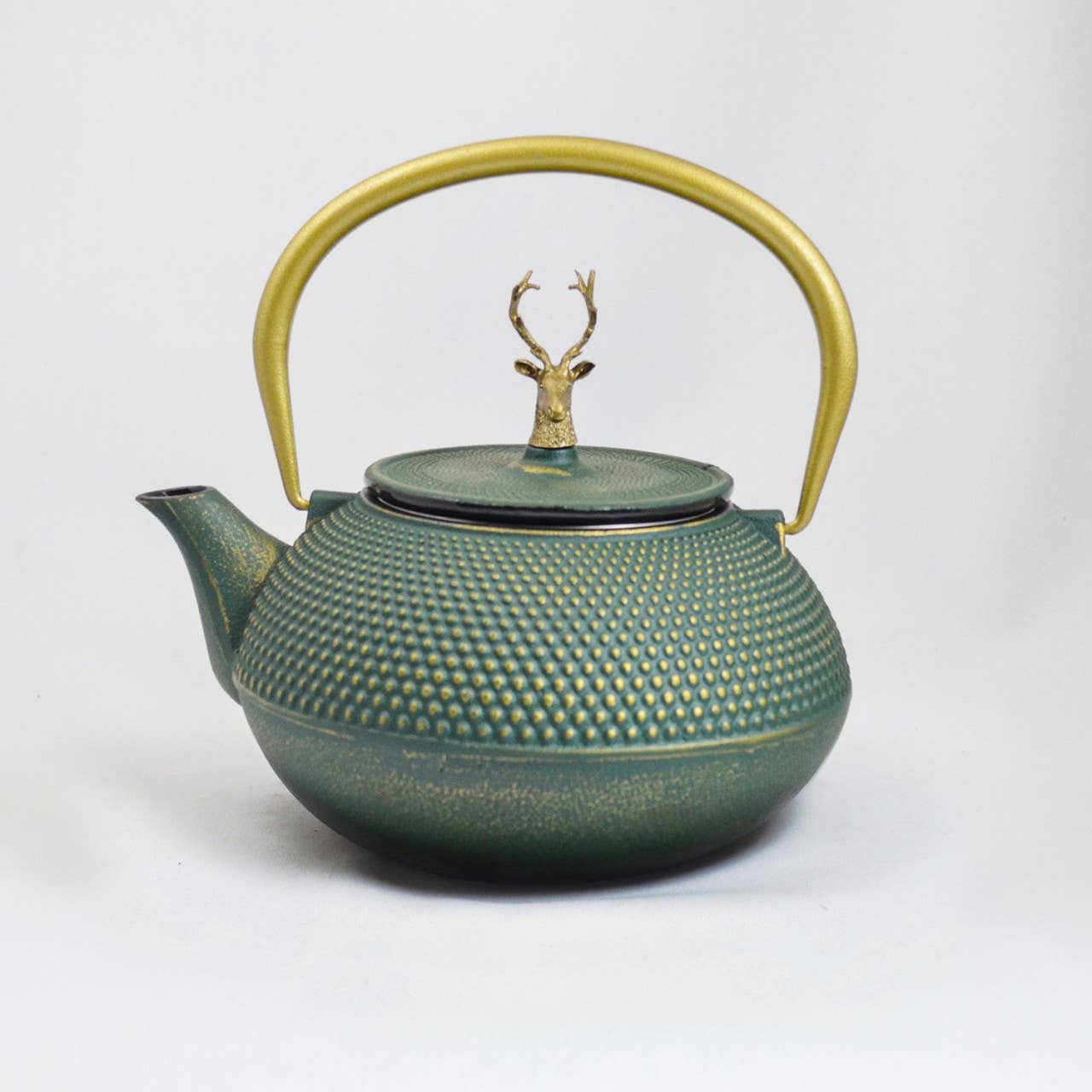 Ja-Unendlich - Wholesale Tea Pot - Arare cast iron teapot 1.2l green handle with deer ingold0
