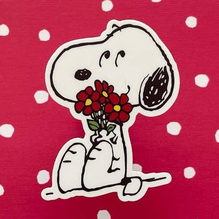 Valentine Snoopy Waterproof Sticker - Beagle Hearts flowers - Laptop water bottle decal for wholesale by littlevintagetale