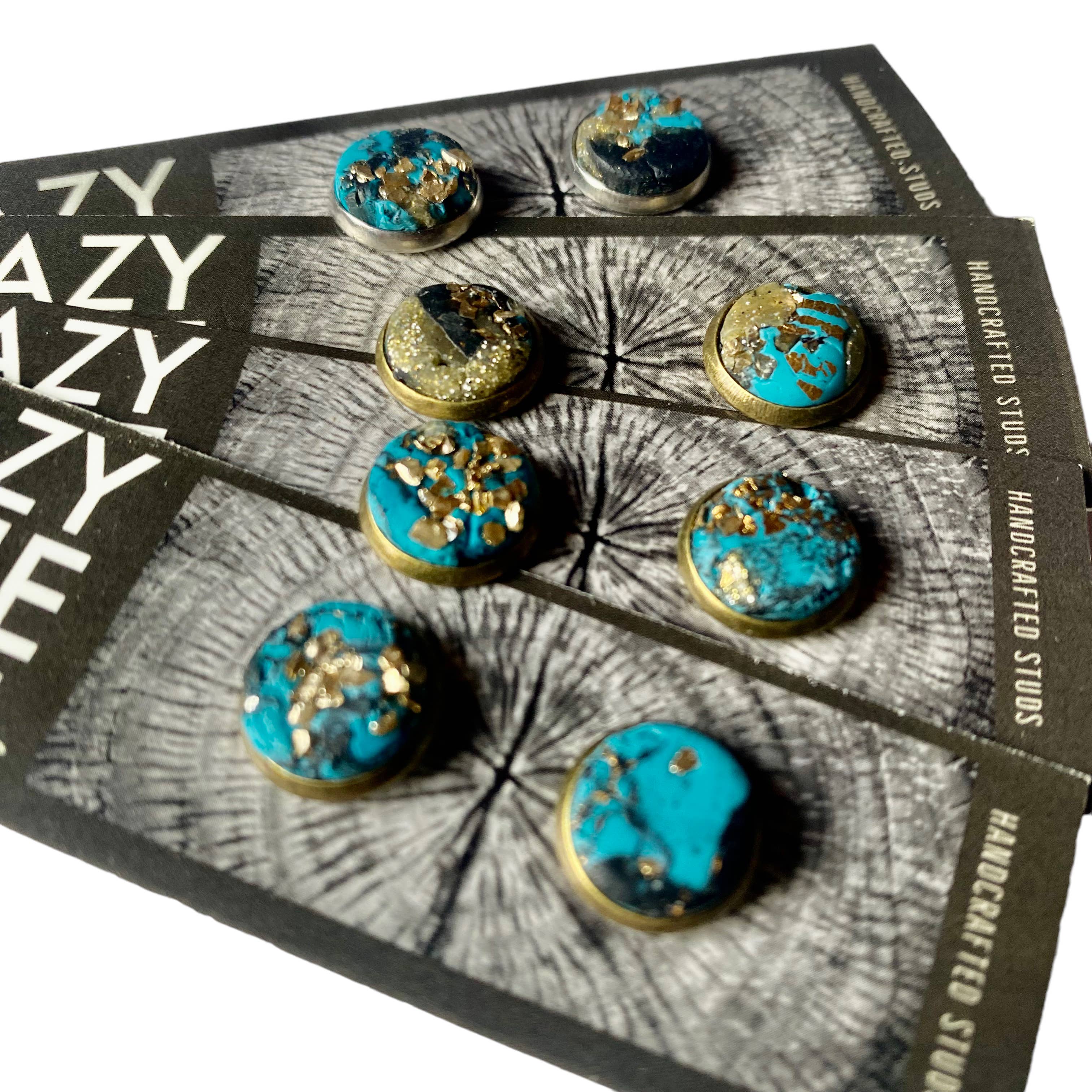 Lazy Pine Clay Design - Wholesale Jewelry Set - Turquoise & Gold  Framed Stud Sets3