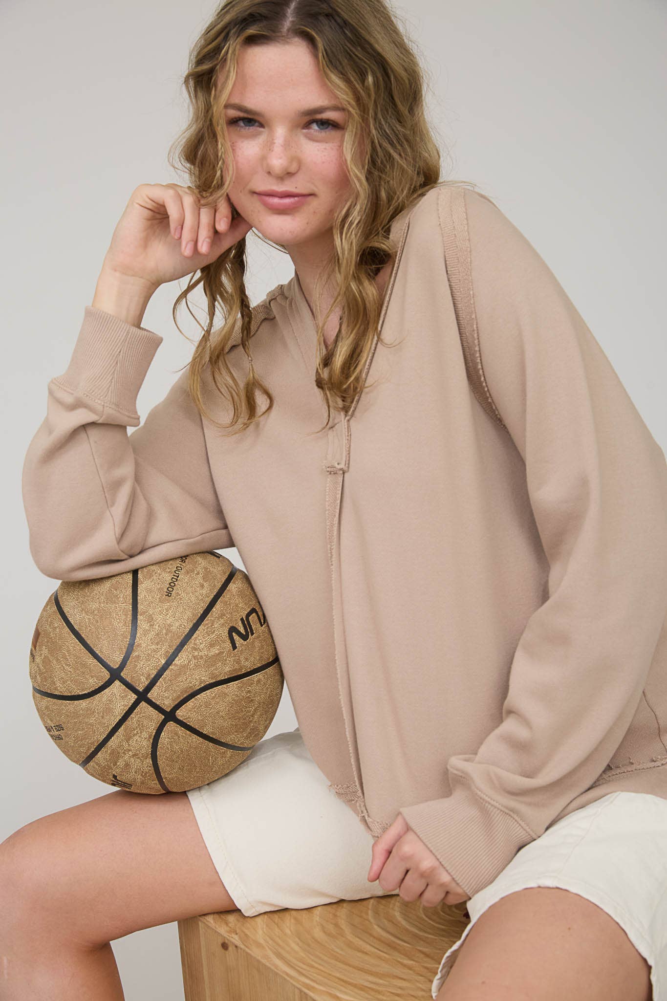 Blu Pepper – wholesale Knit top – Women's – HOODED V NECK RAW EDGE LONG SLEEVE KNIT TOP24