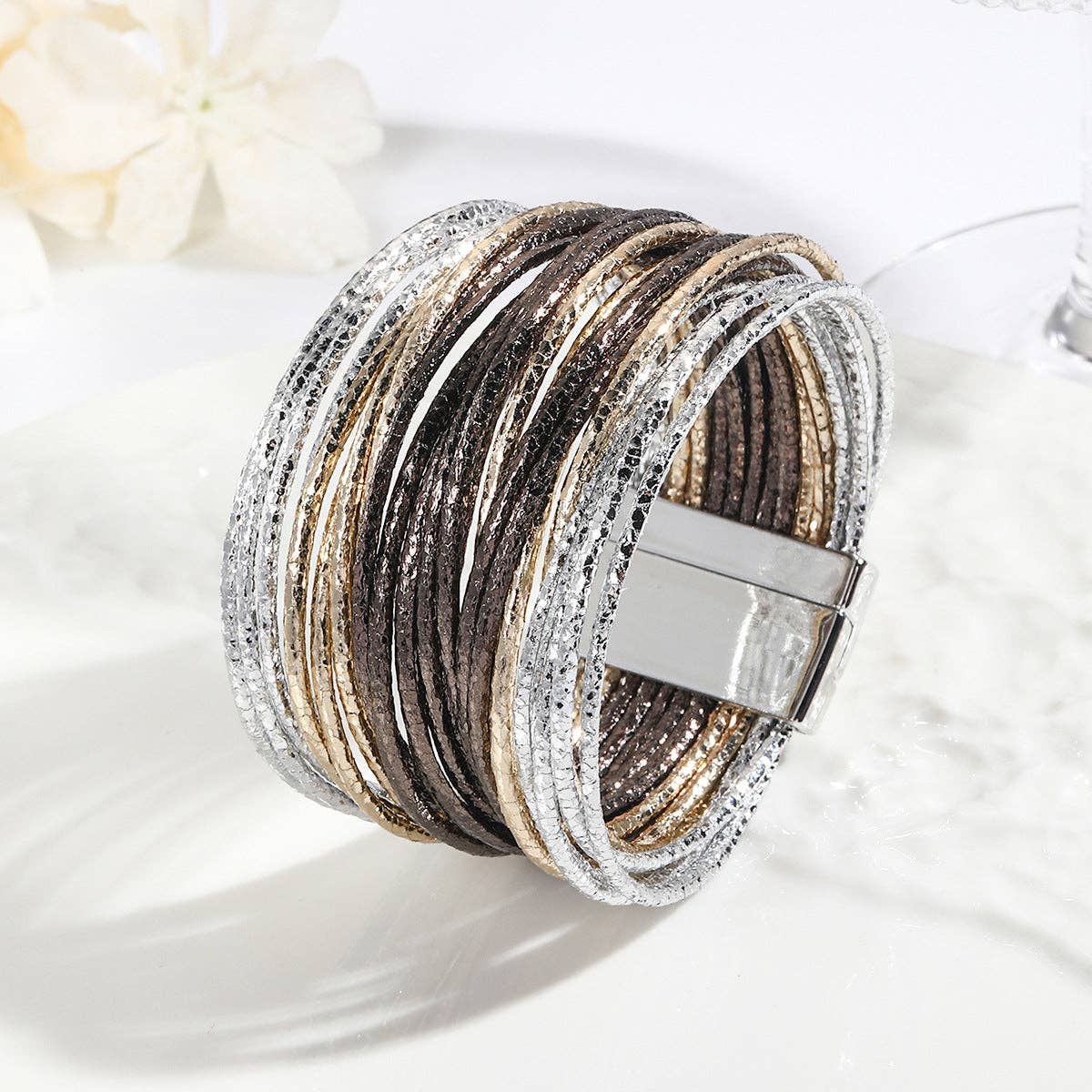 Mio Queena - Wholesale Bangle Bracelet - LB - Multi-Layer Leather Fashion Bracelet | Magnetic Buckle10