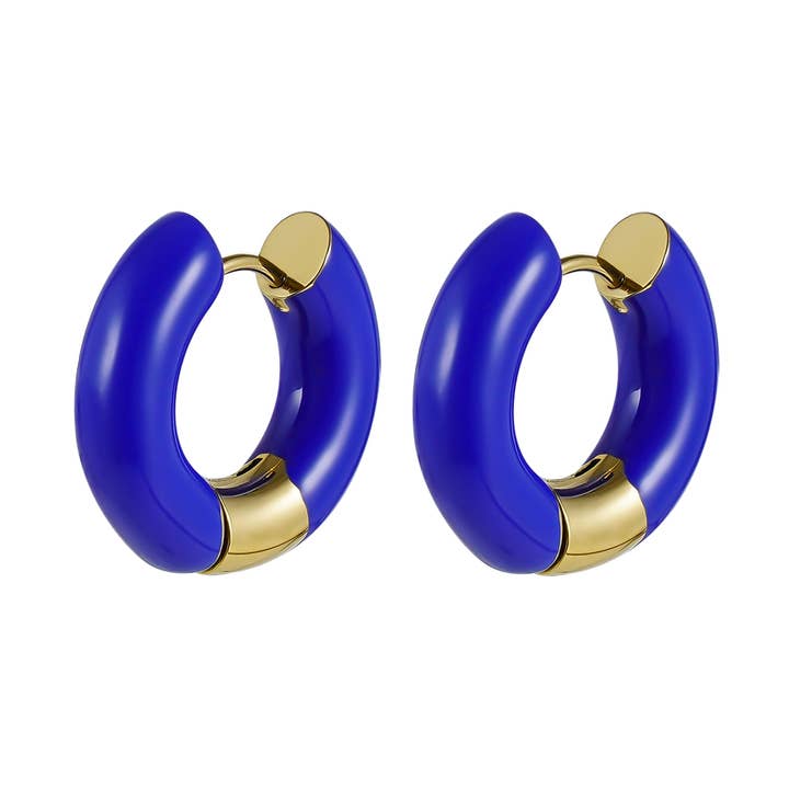 Huggie Émail Créole Épaisse Bleu/Or pour la vente par Bud To Rose