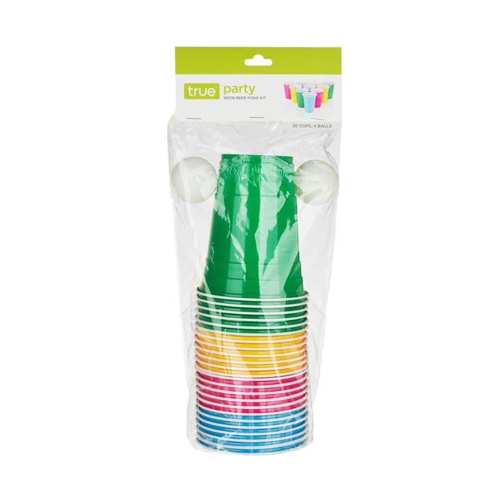 TRUE - Wholesale DIY Beer/Alcohol Kit - Party Neon Beer Pong Set -Set of 24 Cups & 4 Ping Pong Balls