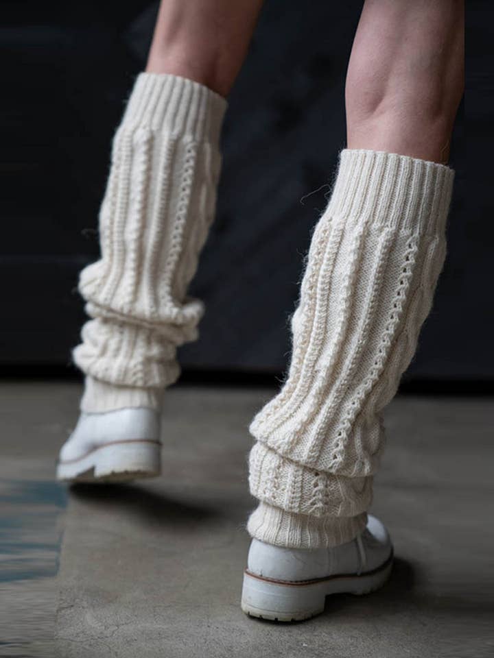 DOUBLJU - Wholesale Legwarmers - Women's - Long Thick Knit Cable Hollow Out Warm Winter Leg Warmers