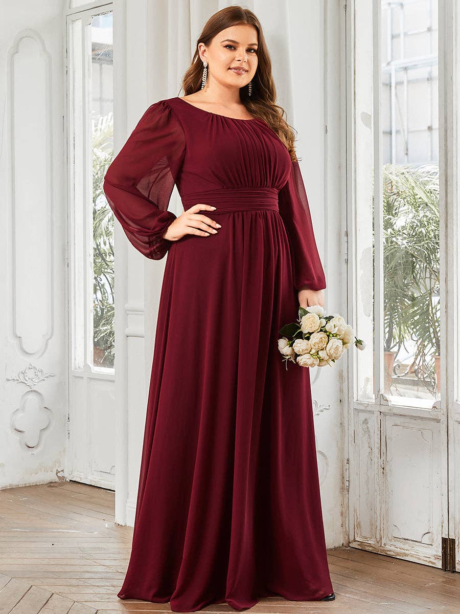 Ever-Pretty - Wholesale Gown - Women's - Plus Size Long Lantern Sleeves Round Neck Bridesmaid Dress8
