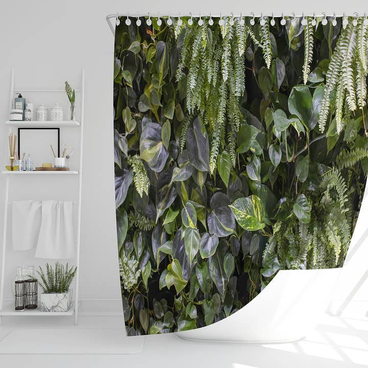 Benjamin Tate Design – wholesale Duschdraperi – Trend biofil design. Vägg från växter, vertikal trädgård, urban djungel, modern inredning (duschdraperi)