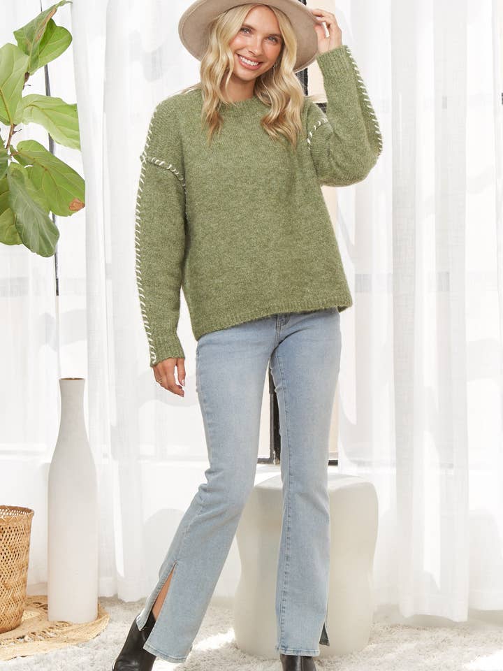 Madelyn - Wholesale Knit Sweater - Women's - LESW3958-STITCH DETAIL KNIT SWEATER15