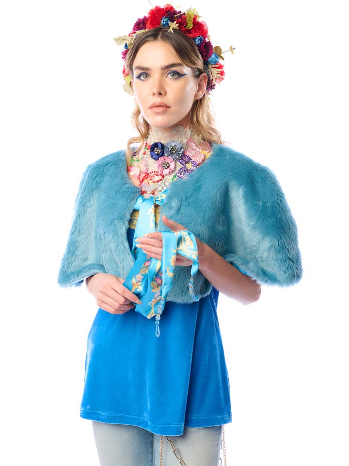 Teal Grace Kelly Reversible Fur Cape for wholesale on Faire6
