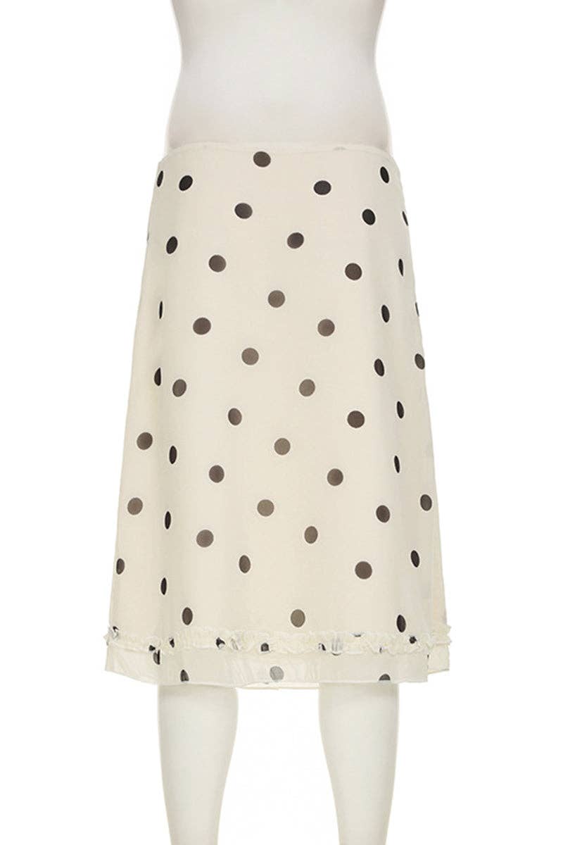 BEIGE Polka Dot Midi Skirt for wholesale on Faire2