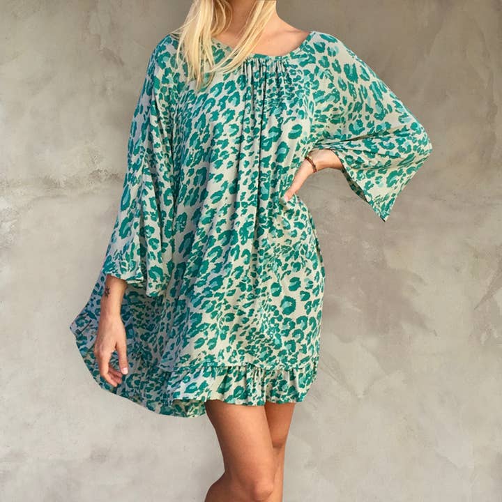 Butterfly Leot - Mönstrad mini tunika med volangkant för wholesale av FABIANA BOENTE