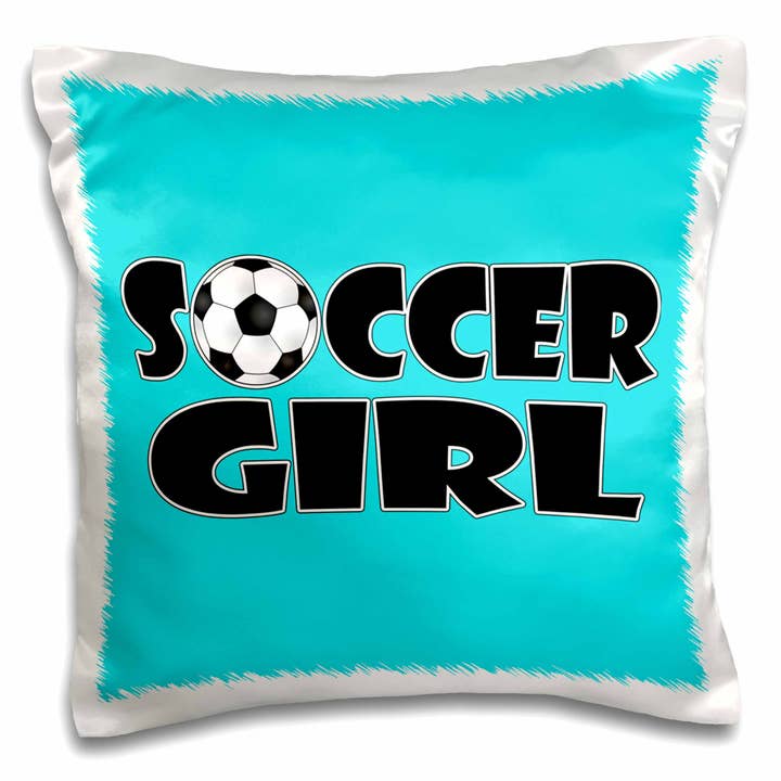 3dRose – wholesale Throw pillow cover – 16x16 inch Pillow Case Soccer Girl Black and Aqua Blue