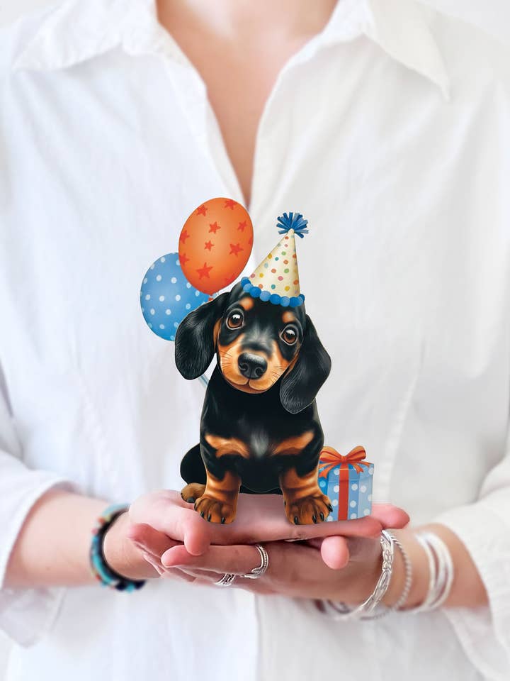 Mini Birthday Puppy (10 Mini Pop-up Greeting Cards) for wholesale by FreshCut Paper LLC
