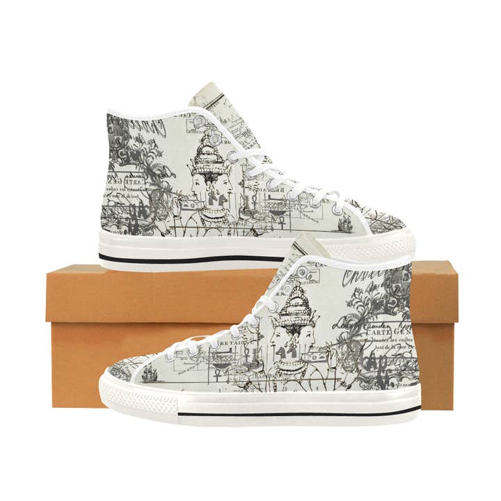 MAP AND SOME ILLUSTRATIONS Women's All Over Print Canvas Sneakers for wholesale by Bønes and Balløøns