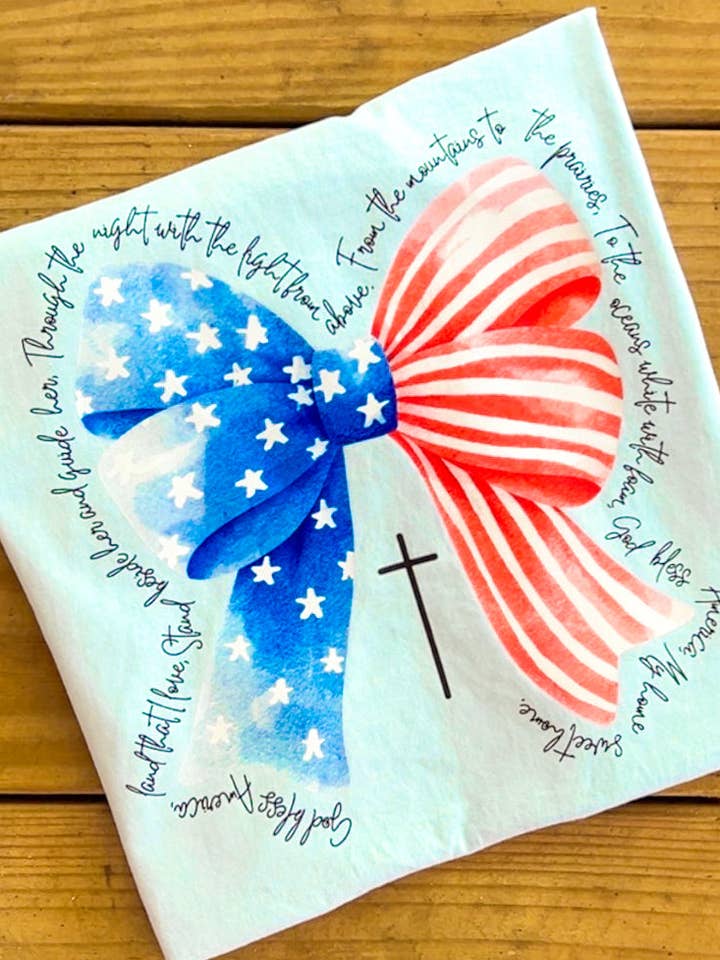 COTTON PRESS CO. - Wholesale Screen Printed T-Shirt - Women's - Flag Bow - Comfort Colors