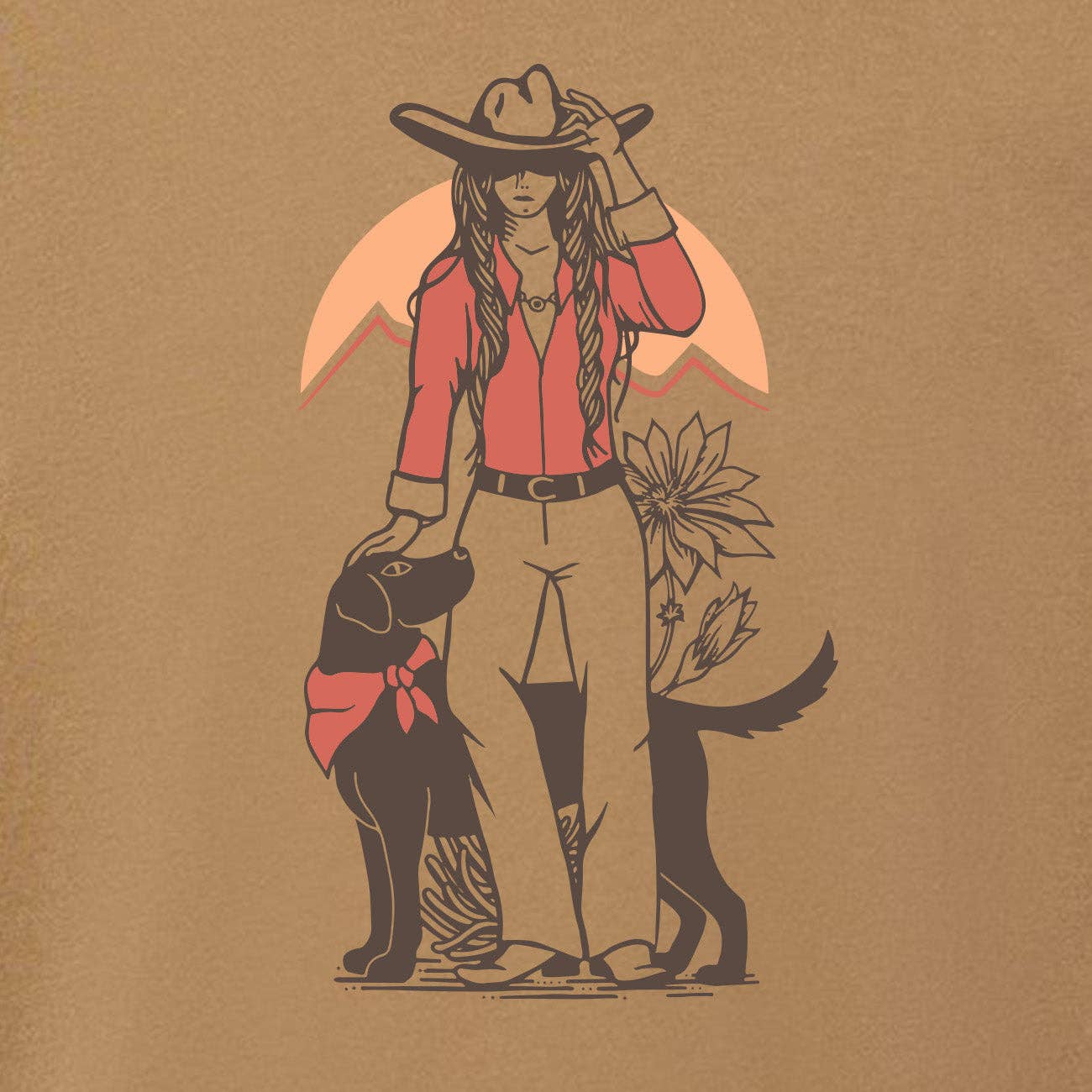 Ketsol - Wholesale Screen Printed T-Shirt - Women's - Cowgirl Relaxed Tee | Coyote Brown1