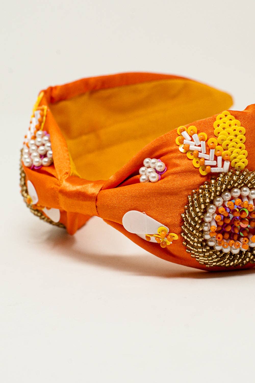 Embellished chunky headband in orange for wholesale on Faire3