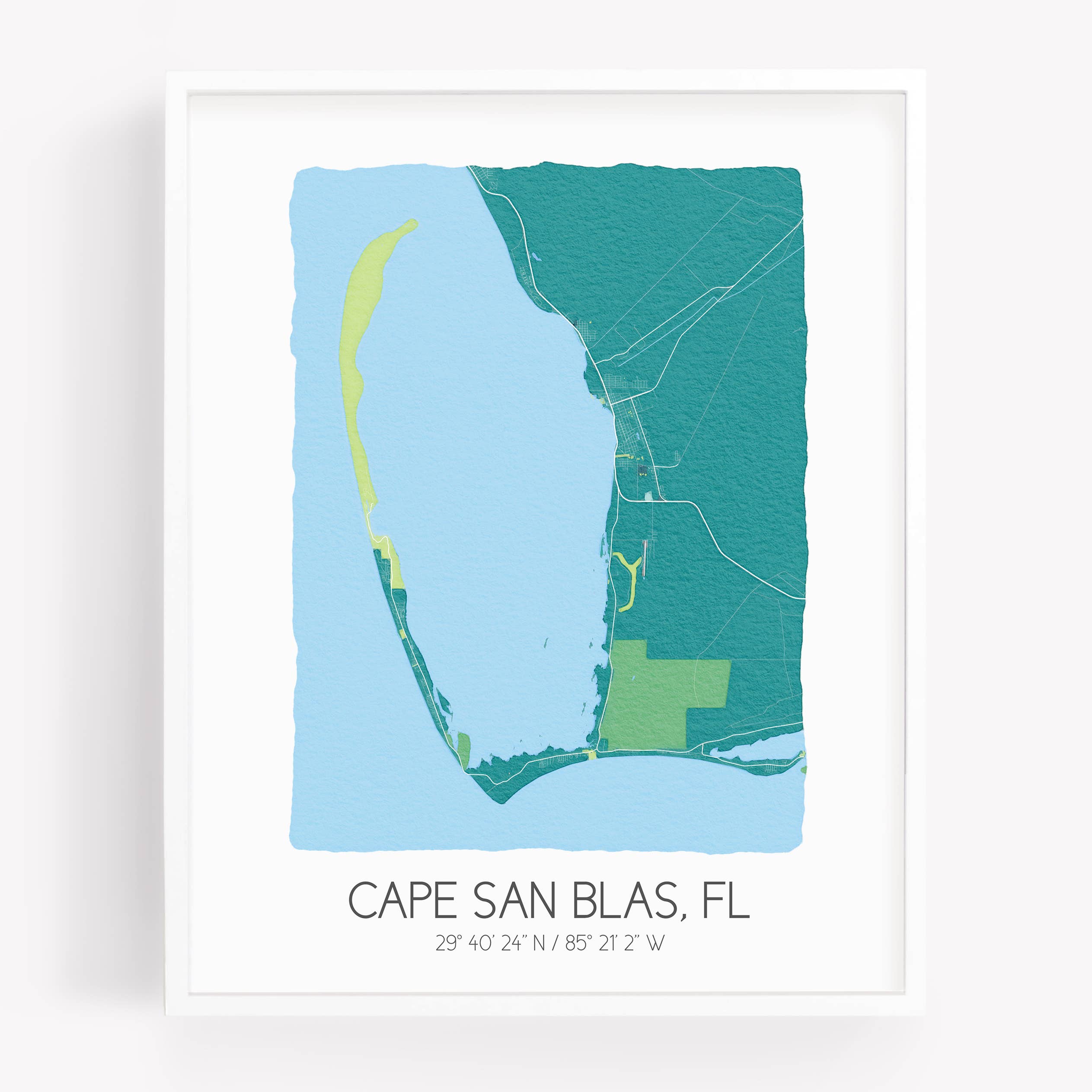 Sparks House Co. - Wholesale Art Print - Cape San Blas Florida Map - Watercolor Map Wall Art - Custom2