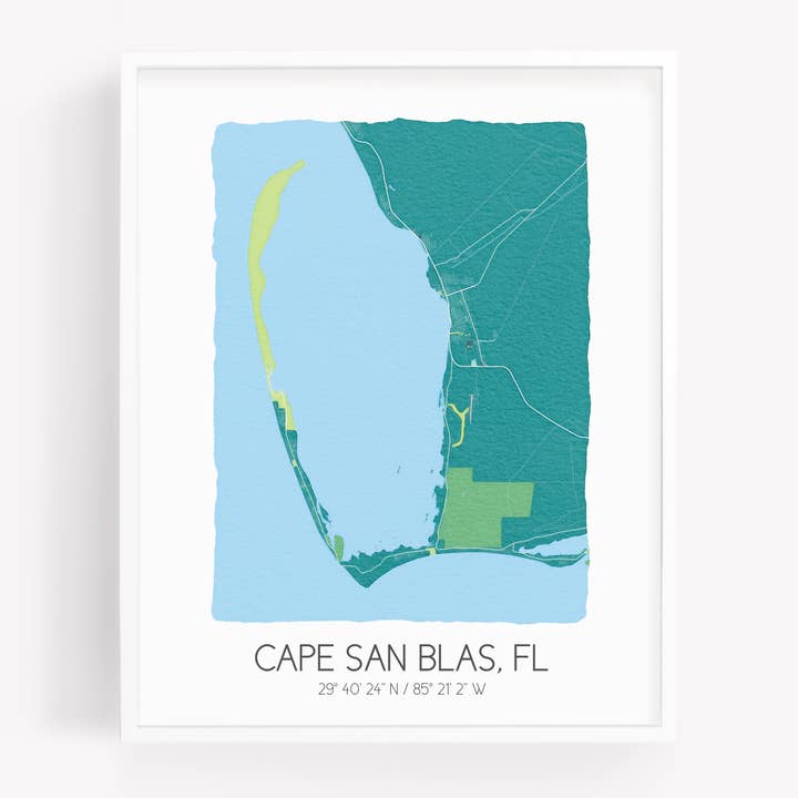Sparks House Co. - Wholesale Art Print - Cape San Blas Florida Map - Watercolor Map Wall Art - Custom2