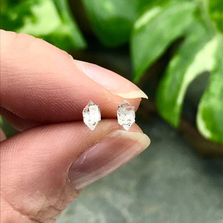 Brincos de prata esterlina com pedra preciosa cristal de diamante Herkimer bruto por atacado de Earth Play Studios