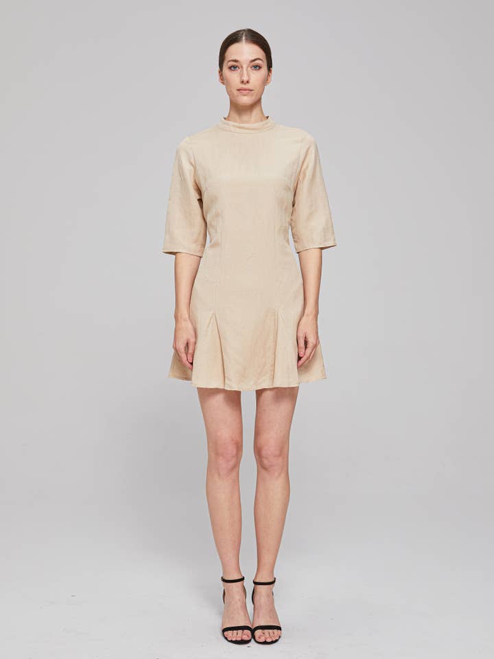 Jasmine Pleated Mini Dress - Sand for wholesale by THE 28TH ROSE