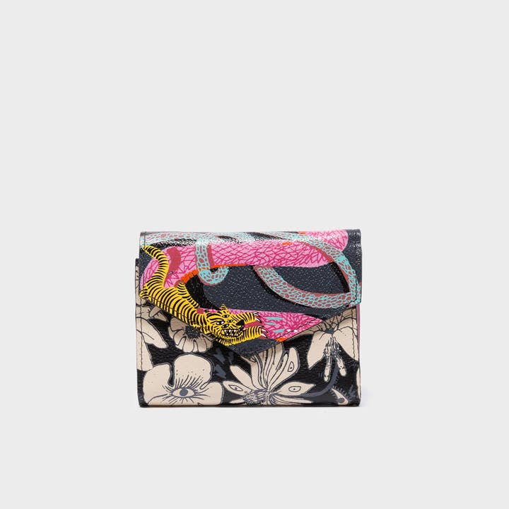 Min & Mon – Großhandel Brieftasche – Damen – Fiona Schwarzes Lederportemonnaie - Tangle Tales Schwarz Bedruckt