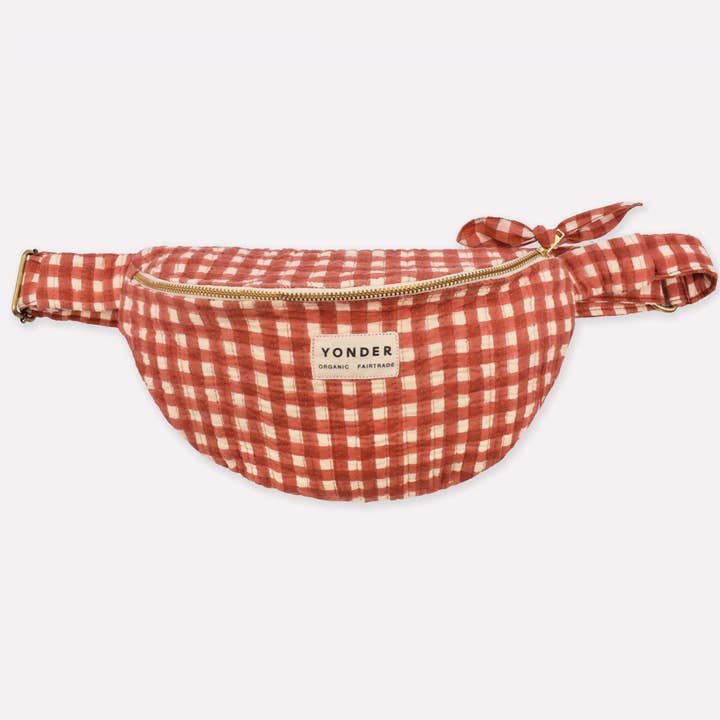 YONDER. - Wholesale Heuptasje - Dames - Katoenen Gewatteerde Heuptas | Gingham | Gember