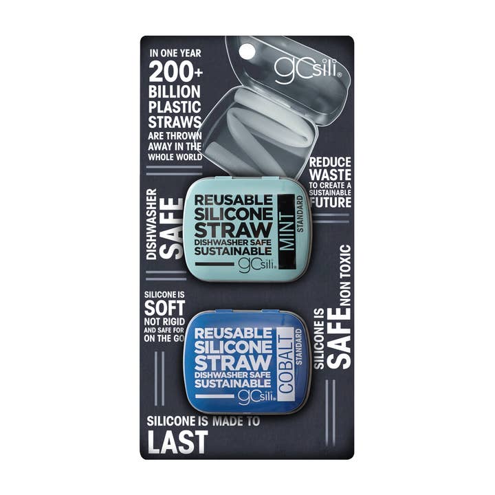 GoSili - Wholesale Drinking Straw - Reusable Silicone Straw + Case 2pk (Cobalt/Mint)