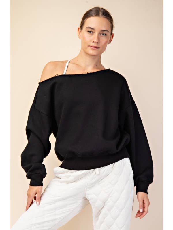 Sunday Morning – wholesale Sweatshirt – Women's – T6899PL37 PLUS SIZE OFF SHOULDER FRENCH TERRY FLEECE TOP2