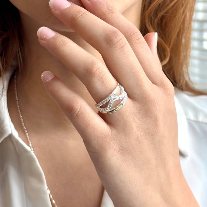 Wavy Band Ring in Solid 925 Sterling Silver & 10k Gold Lamin for wholesale by QURI