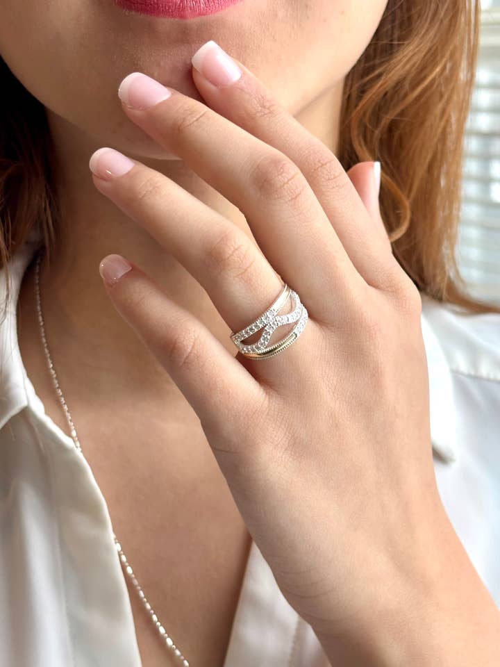 Wavy Band Ring in Solid 925 Sterling Silver & 10k Gold Lamin for wholesale by QURI