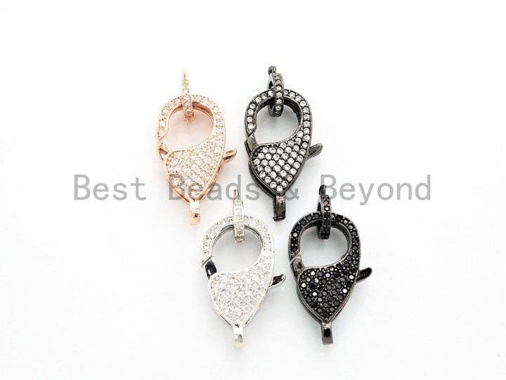 BestBeads&Beyond – wholesale Individual charm/pendant – CZ Micro Pave Teardrop Lobster Claw Clasp, Cubic Zirconia Pave Lobster Clasp, Silver Black Rose Gold Plated,22x12mm, sku#H1290