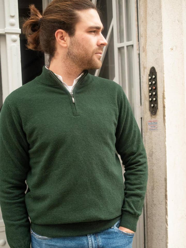 Zip-sweater med høj hals - grøn for engroshandel hos ARMAZÉM DAS MALHAS