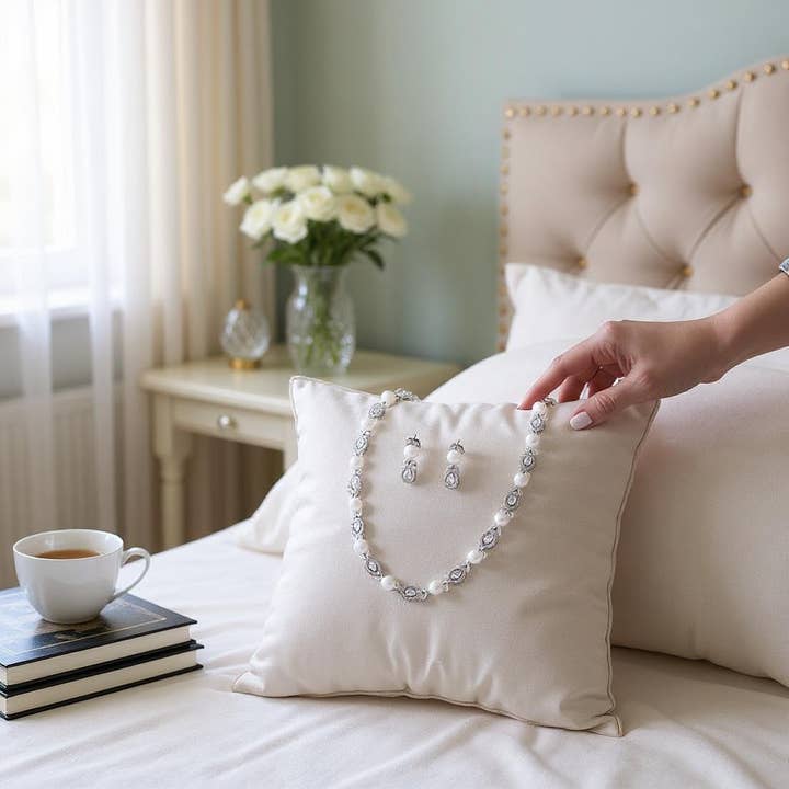 Athena Bridal Jewellery - Wholesale Jewellery set - CZ COLLECTION - LUXE PEARL NECKLACE SET - CZNK 272 SILVER6