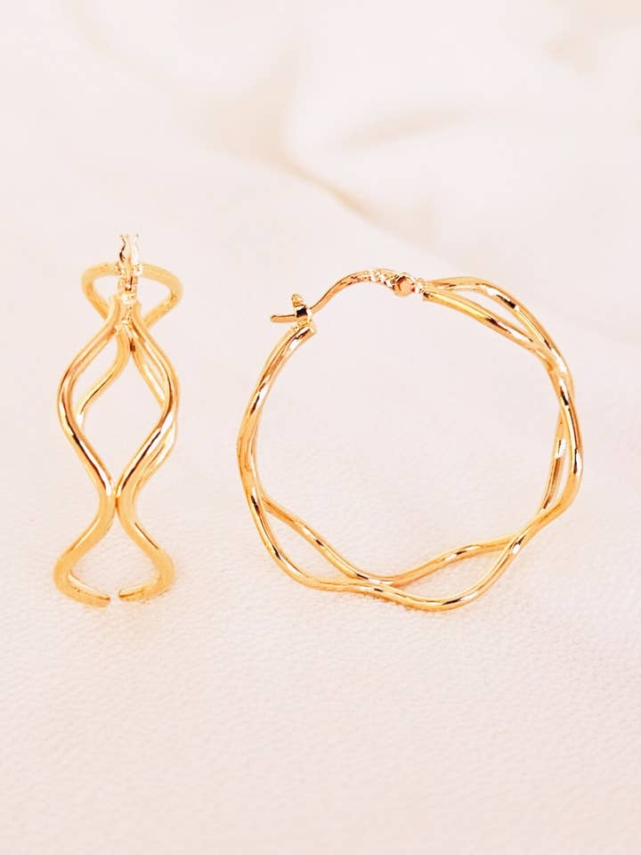 Guldpläterade 2-tråds vågiga örhängen för wholesale av SIUKA