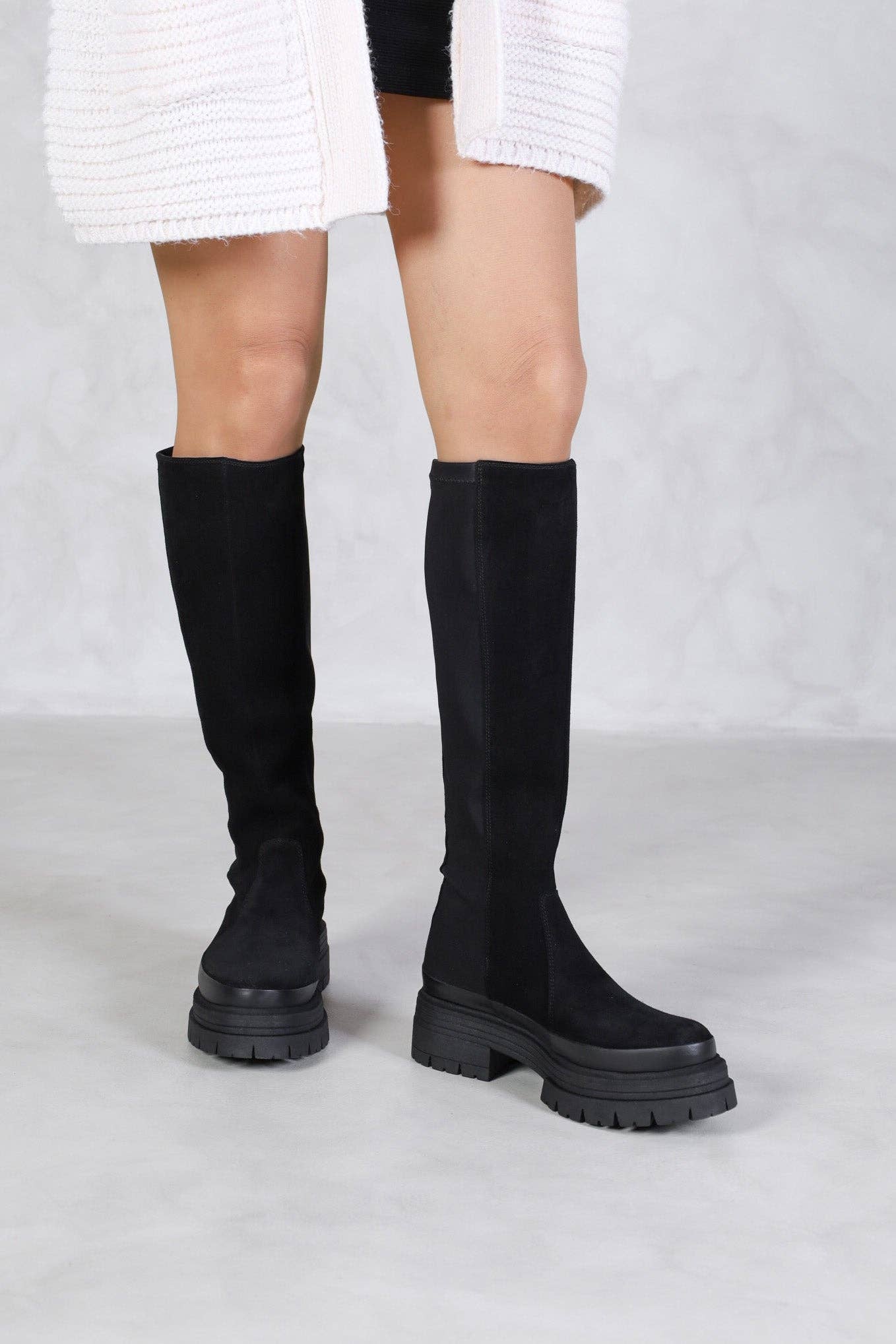 KMB Shoes - Wholesale Boots - Women's - MARGARET BLACK - Knee High Chunky Boots4