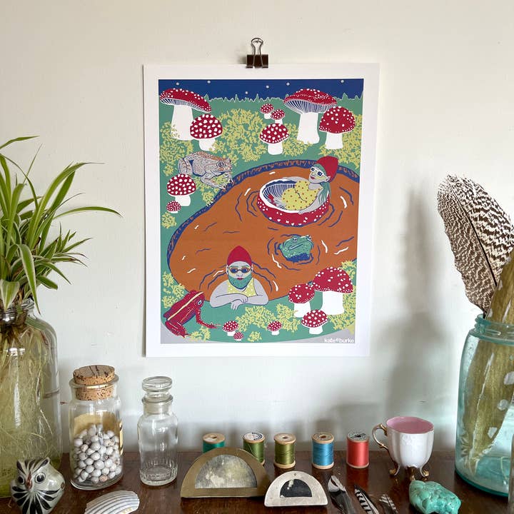 Kate E. Burke - Wholesale Art Print - Gnomes at the Swimming Spot 11”x14” Digital Print