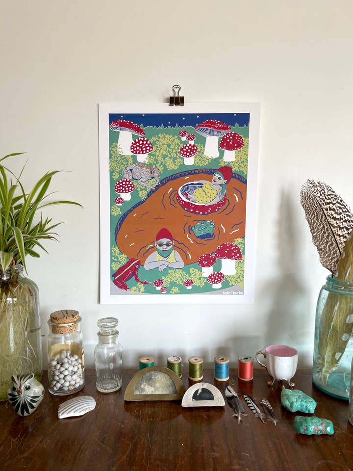 Gnomos no local da natação 11” x14” impressão digital por atacado de Kate E. Burke