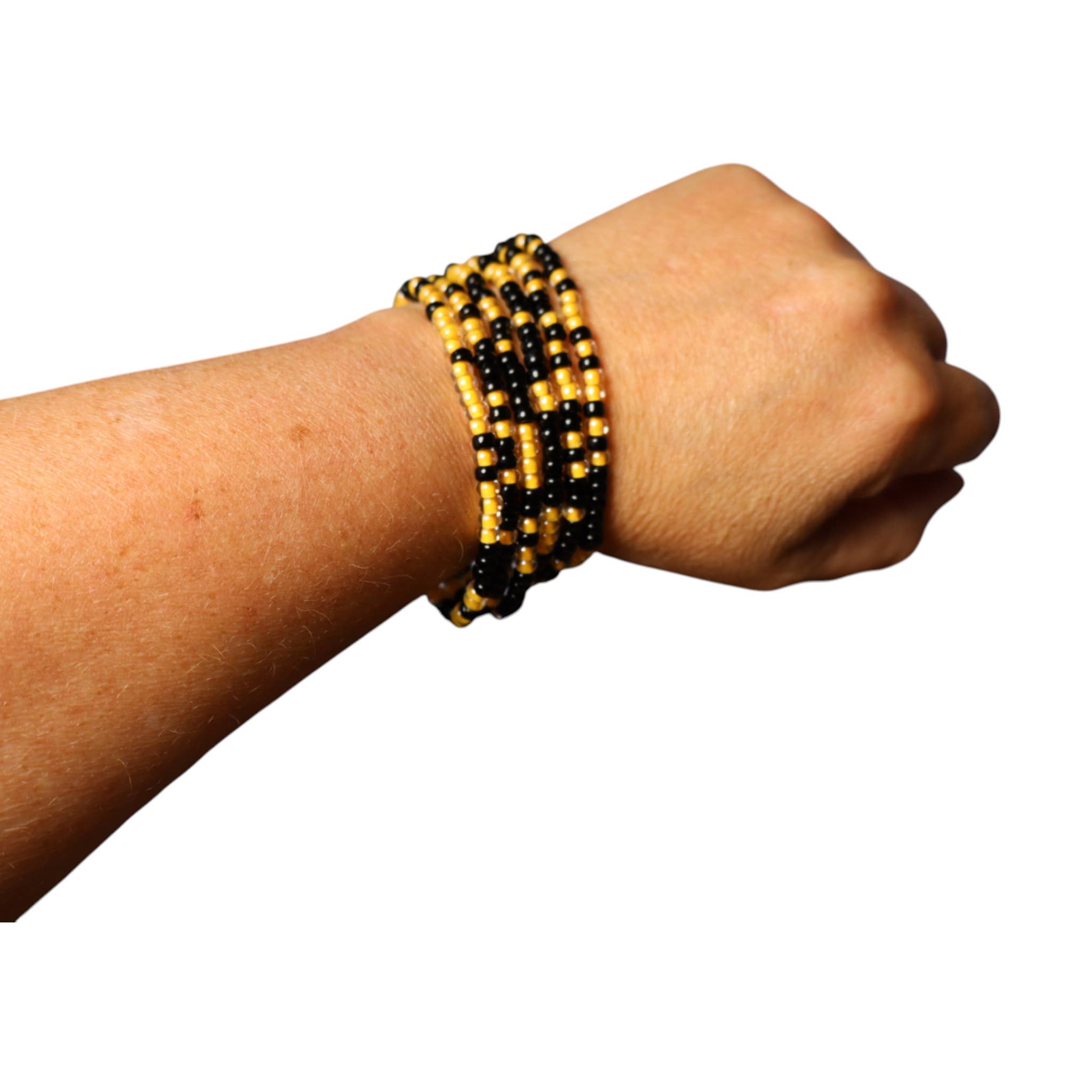 Fish Towne Designs, LLC - Wholesale Beaded Bracelet - Black & Gold Beaded Game Day Seed Bead Bracelet Stack1