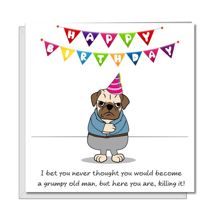 Cartão divertido 50º, 60º ou 70º Aniversário para Grumpy Old Men Marido Pai Brother Grandad Animal Humoroso Masculino Pug Bulldog Labrador Cross por atacado de Swizzoo Cards